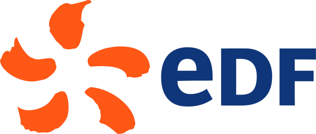 Logo EDF – Fournisseur d’énergie, partenaire de services énergétiques durables et solutions innovantes pour l’efficacité énergétique.